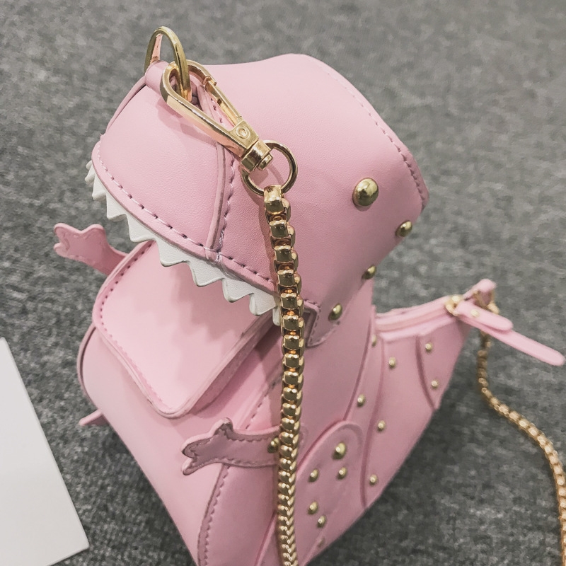 ピンク 可愛い 恐竜 チェン ショルダー バッグ クロスボディ ミニ バッグ