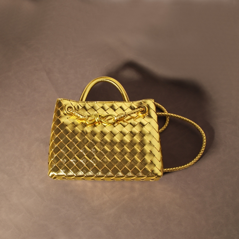 ゴールド レザー 編み込み トート バッグ 小さいサイズ レトロ