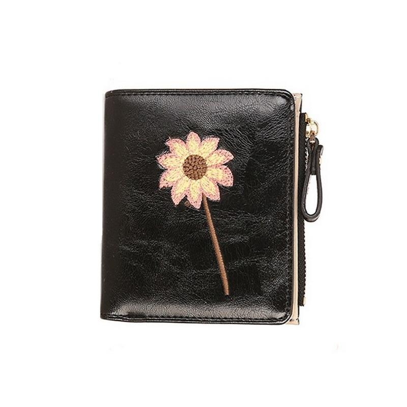 ワインレッド 花柄刺繡 二つ折り財布 ウォレット カードケース 