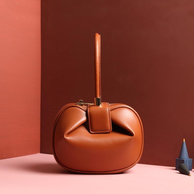 イエロー 丸模様 個性的なハンドバッグ 本革製 箱型バッグ