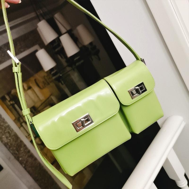 緑 本革 スクエア 個性的なバッグ ベルトバッグ 3Wayバッグ