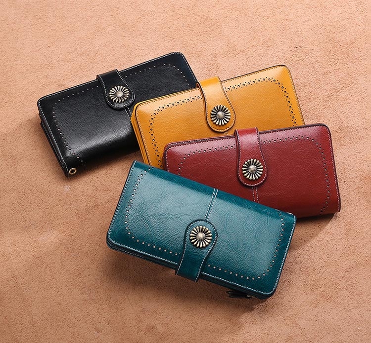 緑の財布 レザーレディースウオレット 長い財布 カードバッグ 大容量