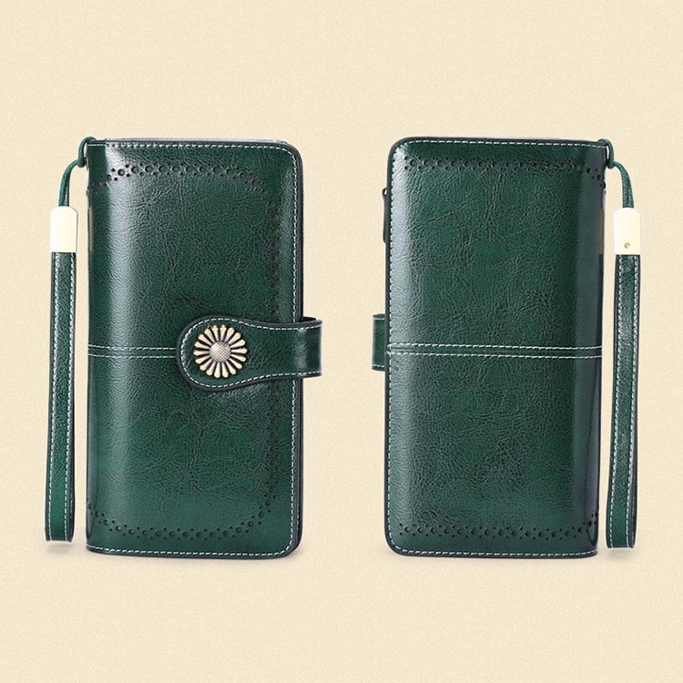 緑の財布 レザーレディースウオレット 長い財布 カードバッグ 大容量