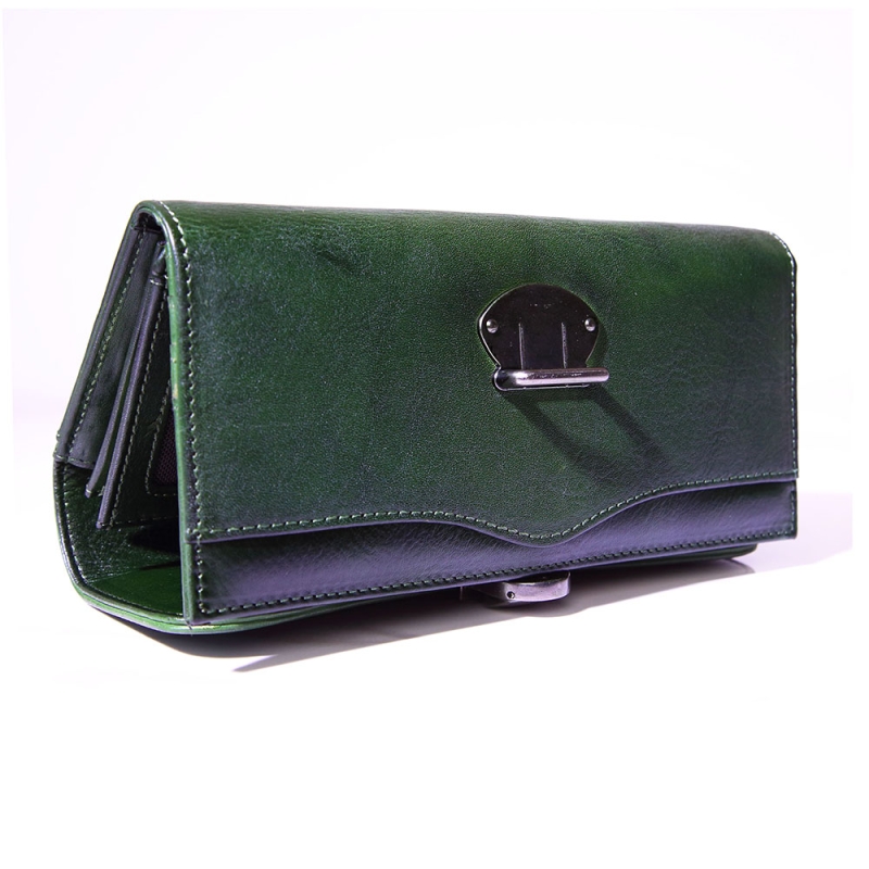 レトロ 緑の財布 高品質 カーフレザー 長い財布 レディースウォレット 
