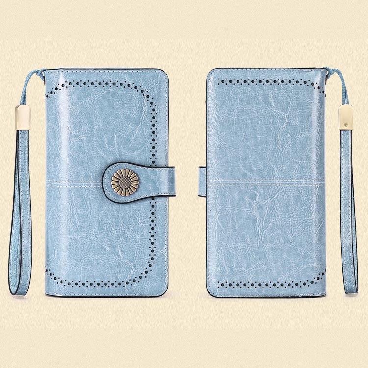 ライトブルー レディースウオレット 本革製 長い財布 カードバッグ