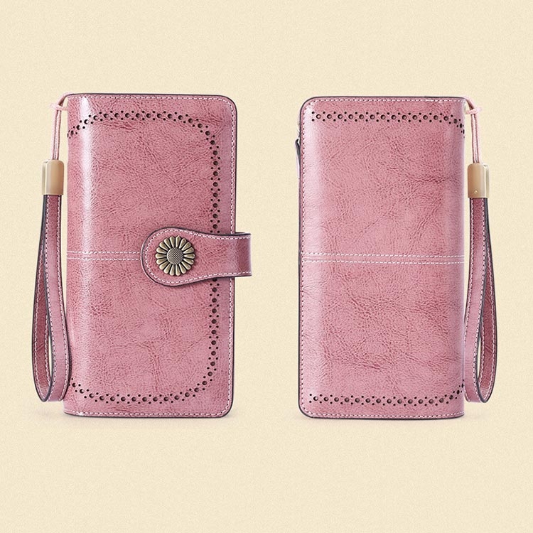 ピンク レザーレディースウオレット 長い財布 カードバッグ 大容量