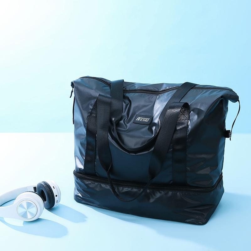 ブラック 防水生地 レディーススボーツバッグ  軽量 多機能 旅行バッグ