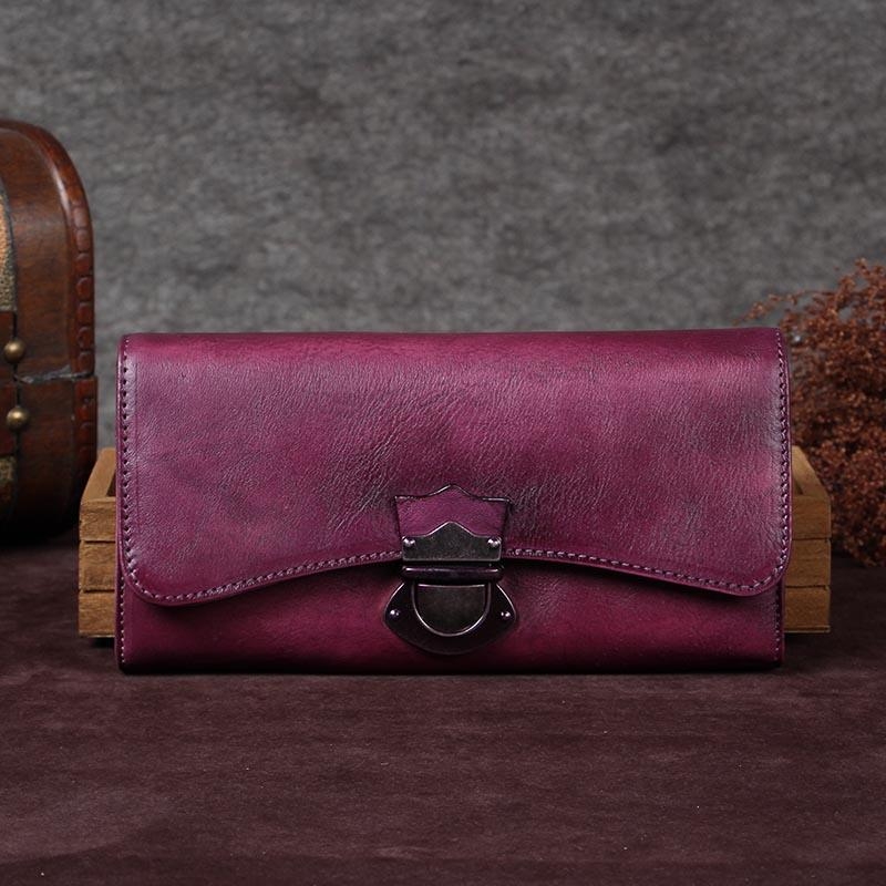 魅力の紫 高品質 牛革 長い財布 レディースウォレット 折り財布 カード財布