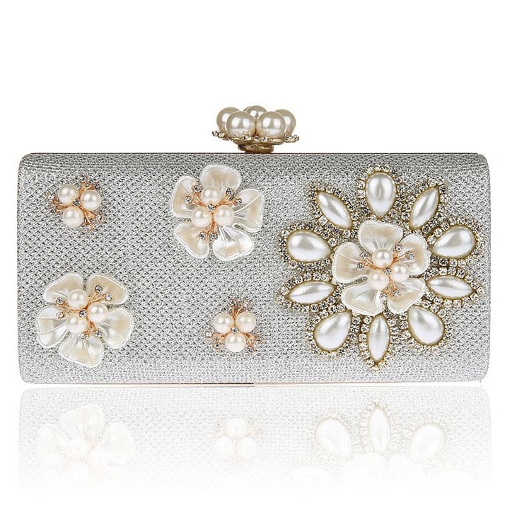ゴールドパールの花箱イブニングクラッチ財布のラインストーンの結婚式の財布