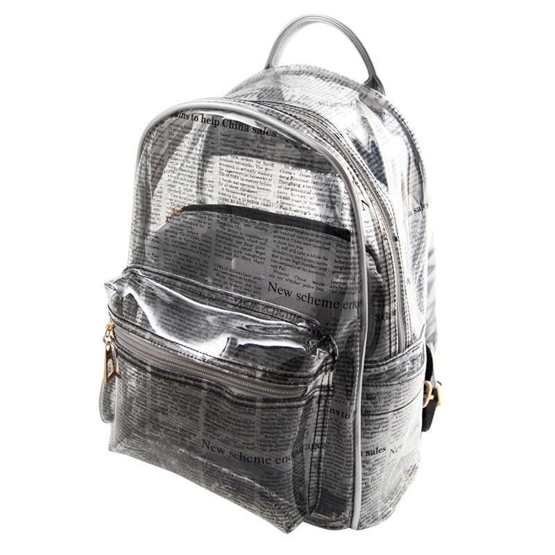 シルバー透明なバッグの新聞スタイルのような透明なバックパックバッグ
