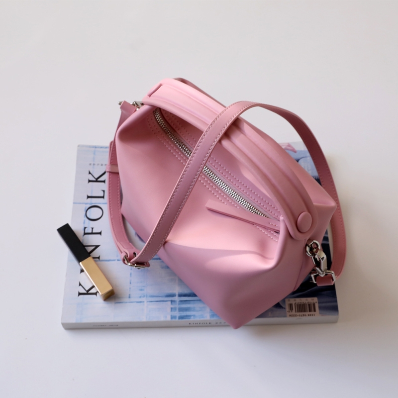 レディース ピンク レザー シンプル ホーボー バッグ ジップ バケツ ハンドバッグ