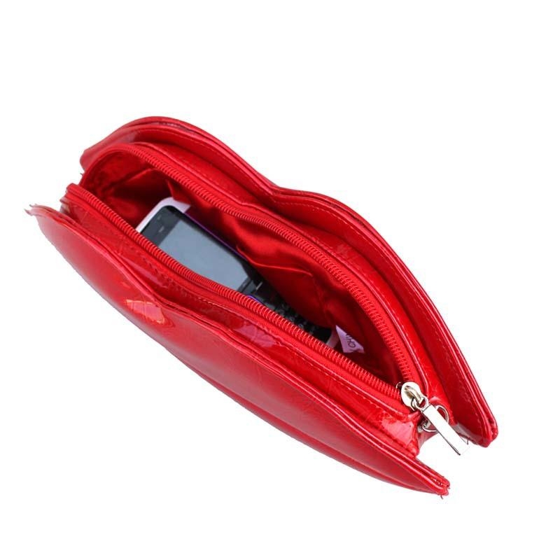 女性のホットピンクのリップシェイプクラッチバッグファッションメイクアップバッグイブニング財布