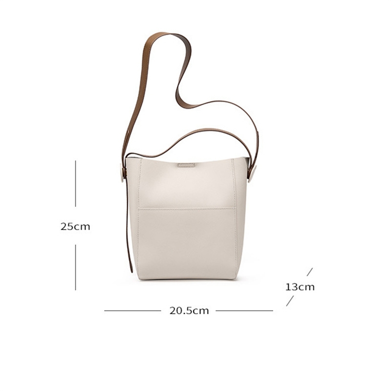 女性用ホワイト レザー バケット バッグ大容量ハンドバッグ