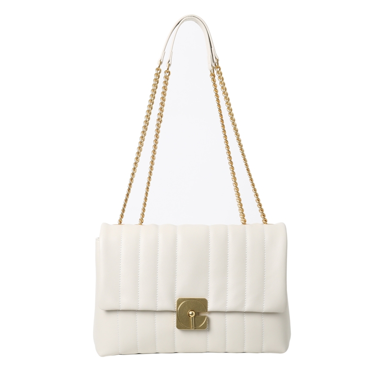 女性の白い革キルティング バッグ フラップ スクエア チェーン ショルダー バッグ ビッグ サイズ