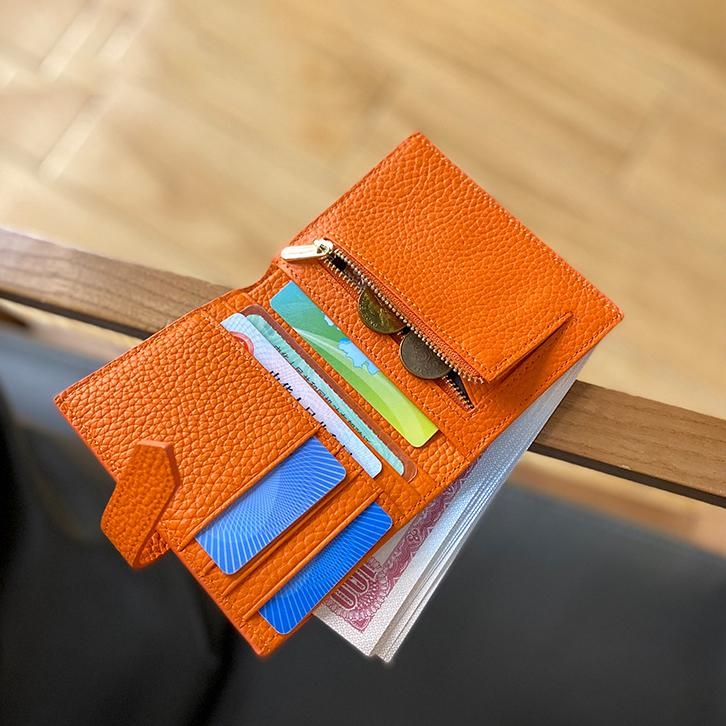 オレンジ ベルトデザイン 折り畳み ミニ財布 小さい ウォレット