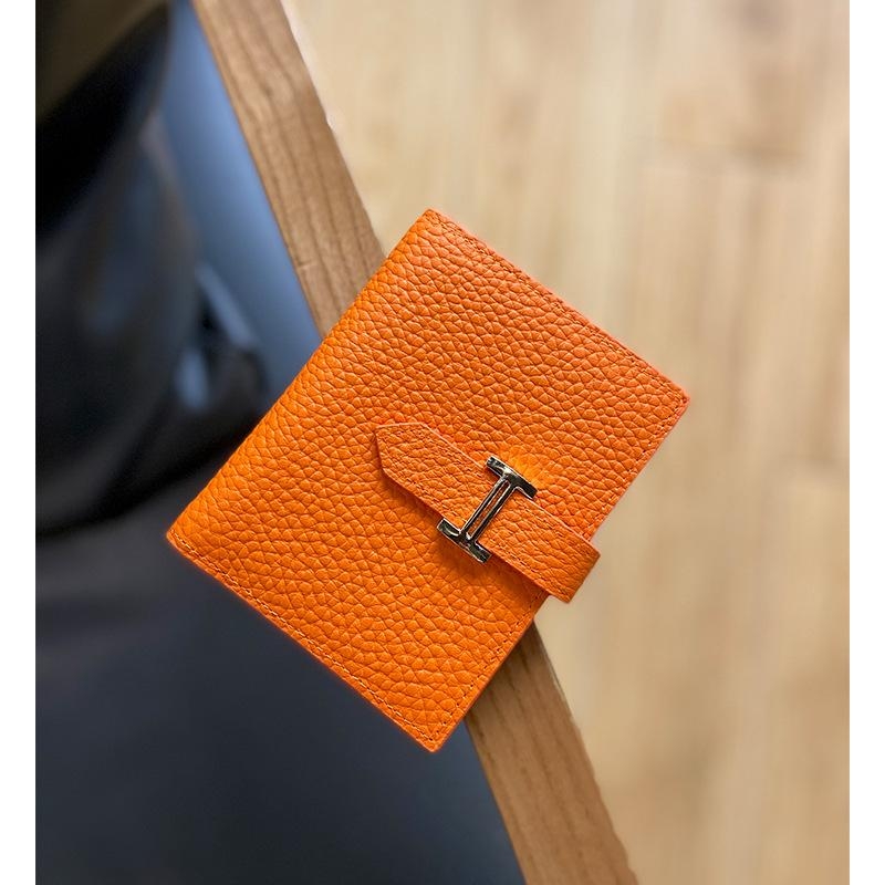 オレンジ ベルトデザイン 折り畳み ミニ財布 小さい ウォレット
