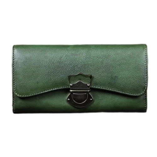 レトロ 緑の財布 高品質 カーフレザー 長い財布 レディースウォレット 開運 財布