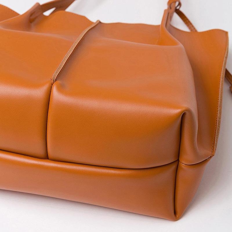 カーキブラウン ソフトレザー 本革トートバッグ ショッパーバッグ 通勤用 女性用 鞄 レディースバッグ