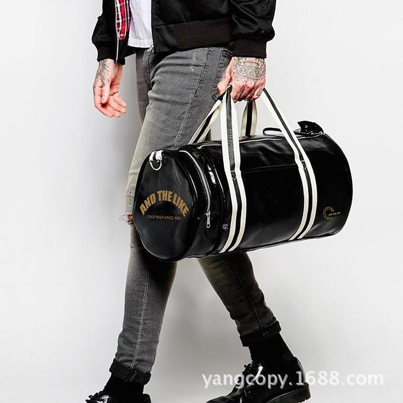 ブラック＆イエロー 合成皮革 円筒形 運動バッグ ジーパン付き 大容量旅行バッグ