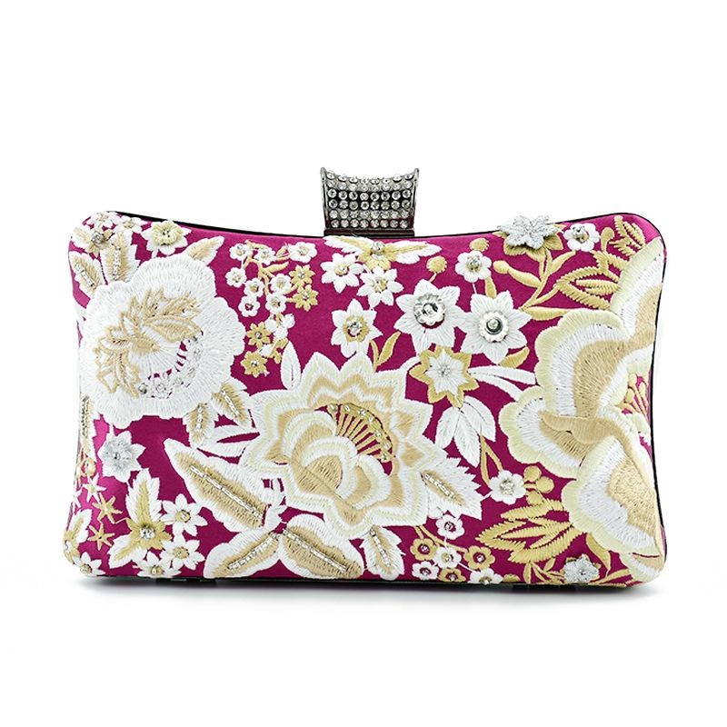 赤い花の刺繍クラッチの財布のイブニングバッグクラッチハンドバッグ