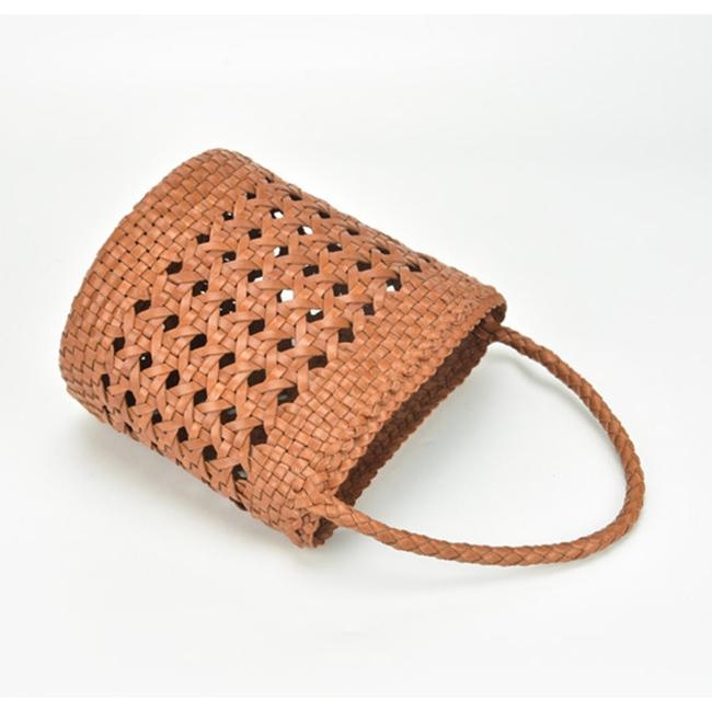 茶色 本革製 編みバッグ 籠バッグ 人気の夏用バケツバッグ