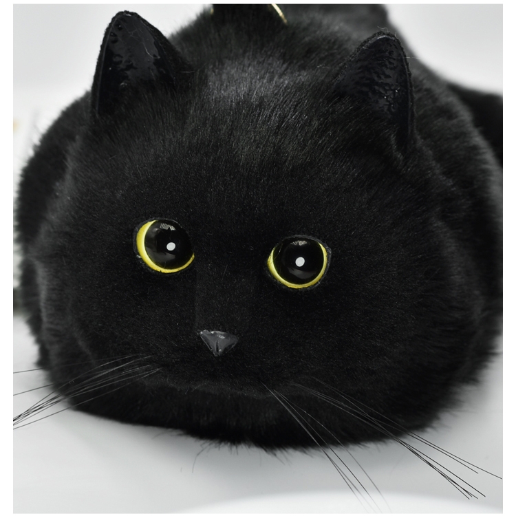 猫模様 可愛いハンドバッグ 斜めかけ ブラック ふわふわファーバッグ