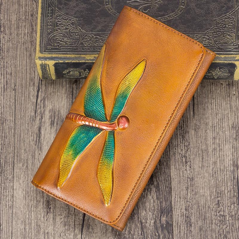 本来の革 蜻蛉 緑の財布 高い品質皮 財布 レディースウォレット 牛革長い財布