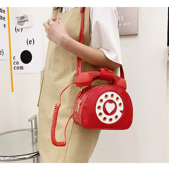 レッド フェックス レザー 可愛い 電話 デザイン バッグ ユニック ハンドバッグ