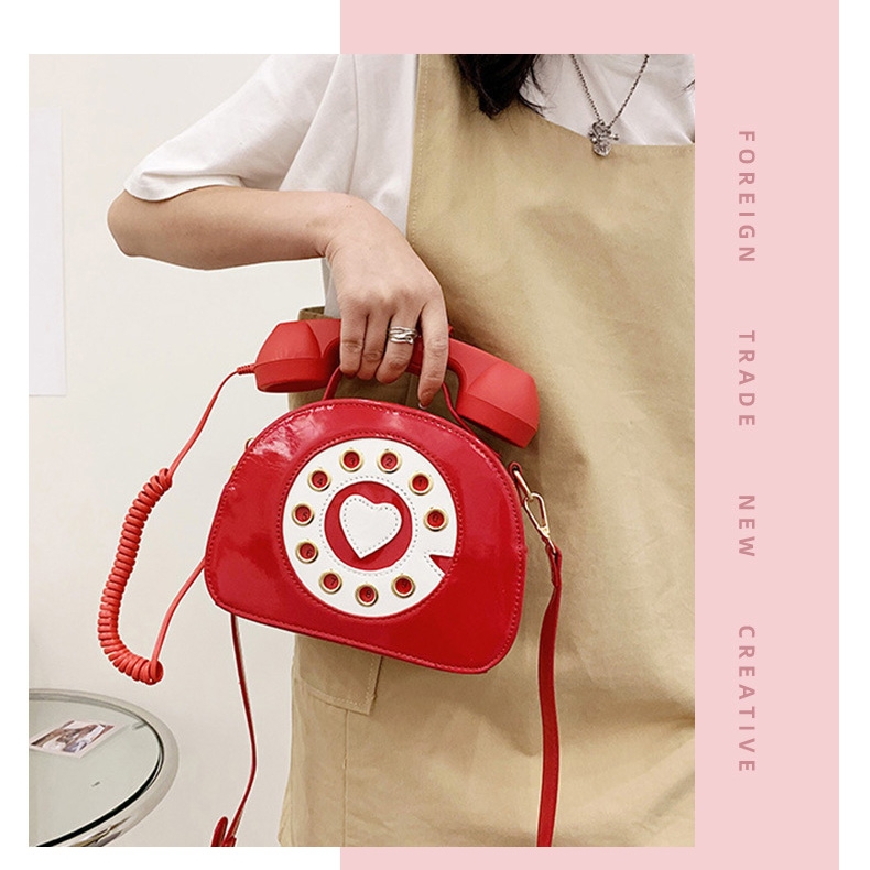 レッド フェックス レザー 可愛い 電話 デザイン バッグ ユニック ハンドバッグ