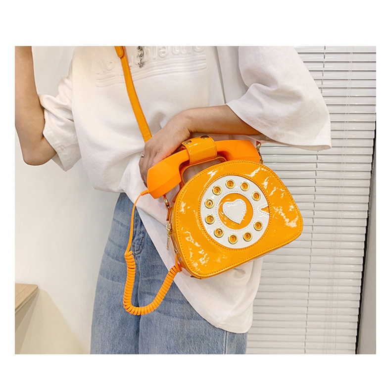 オレンジ フェックス レザー 可愛い 電話 デザイン バッグ ユニック ハンドバッグ