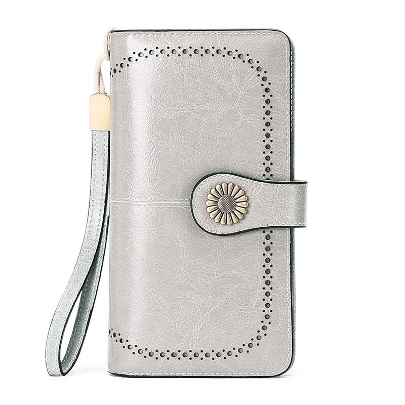 グレー レディースウオレット 本革製 長い財布 カードケース
