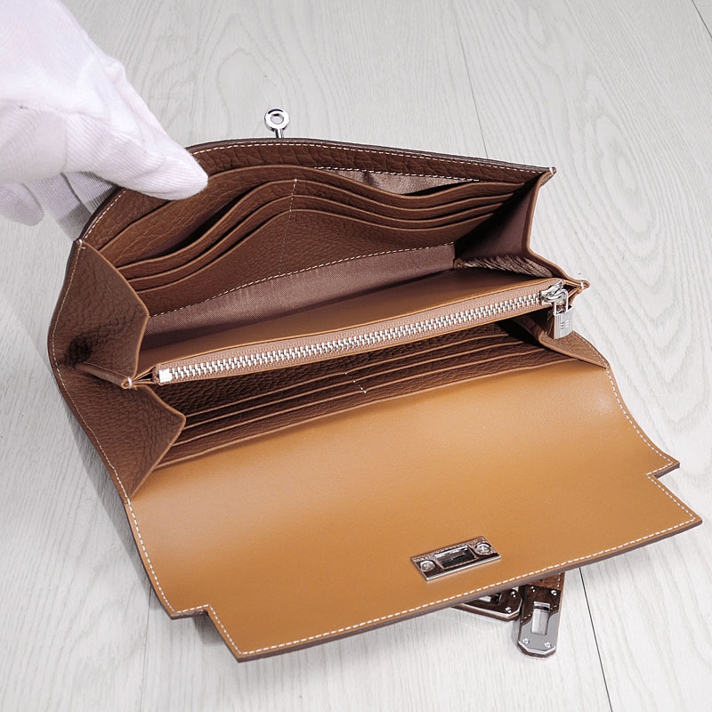 チョコレート カラー 本革 ロック ベルト ロング 財布 二つ折り レザー ウォレット