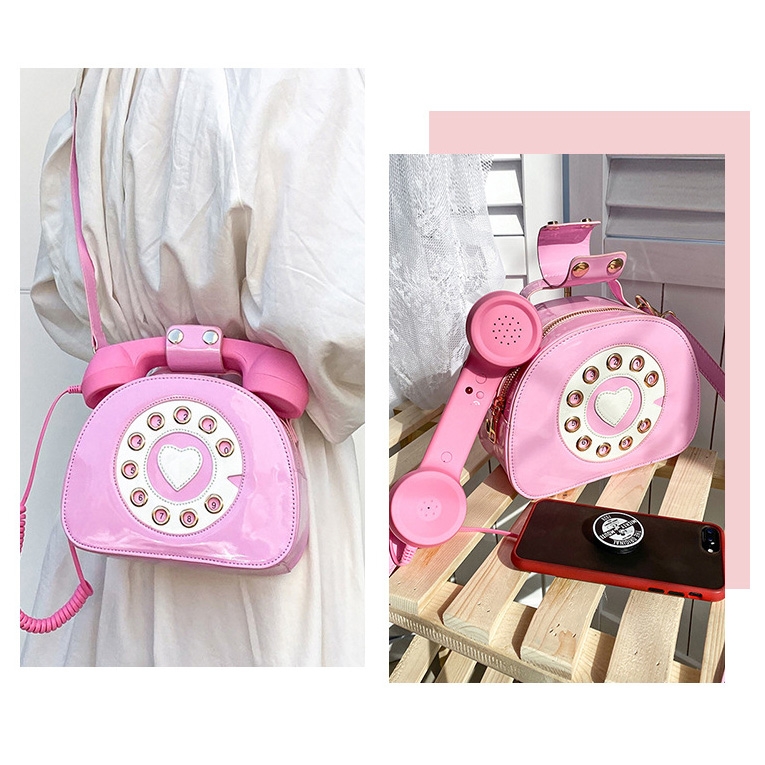 パープル フェックス レザー 可愛い 電話 デザイン バッグ ユニック ハンドバッグ