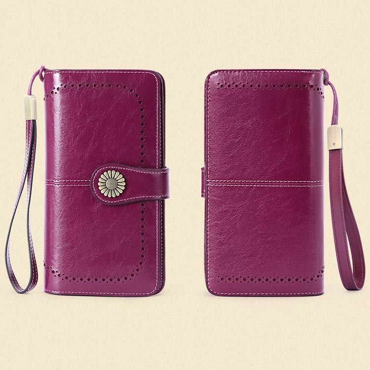 紫 レトロ 本革製 長い財布 レディースウオレット ファスナー付き 大容量財布