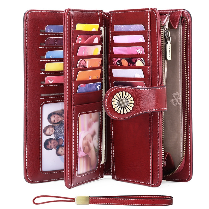 紫 レトロ 本革製 長い財布 レディースウオレット ファスナー付き 大容量財布