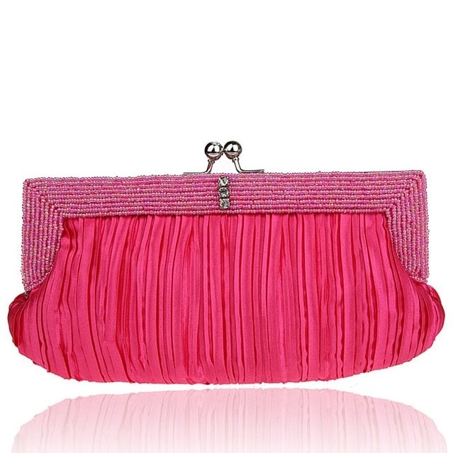 ホットピンクファッションクラッチバッグビーズイブニングハンドの財布