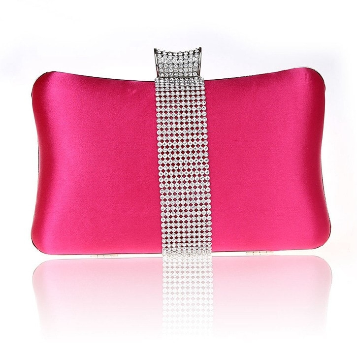 ホットピンクのイブニングボックスクラッチラインストーン優雅なハンド財布のプロム