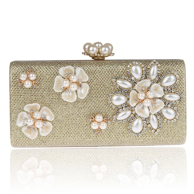 ブルーパールの花箱イブニングクラッチ財布のラインストーンの結婚式の財布
