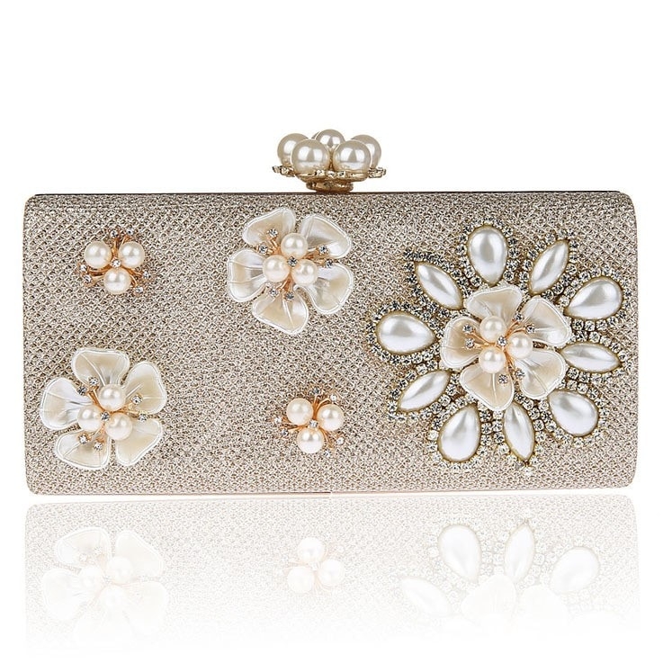 ブルーパールの花箱イブニングクラッチ財布のラインストーンの結婚式の財布
