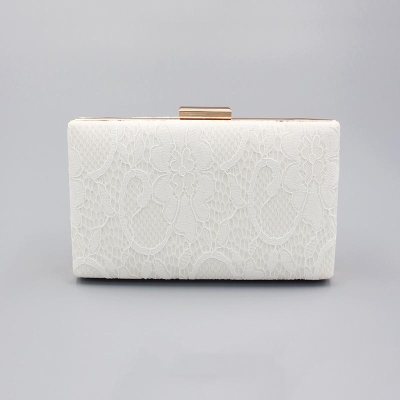 白い花のレースのクラッチ財布のウェディング財布の正方形のボックスのイブニングバッグ